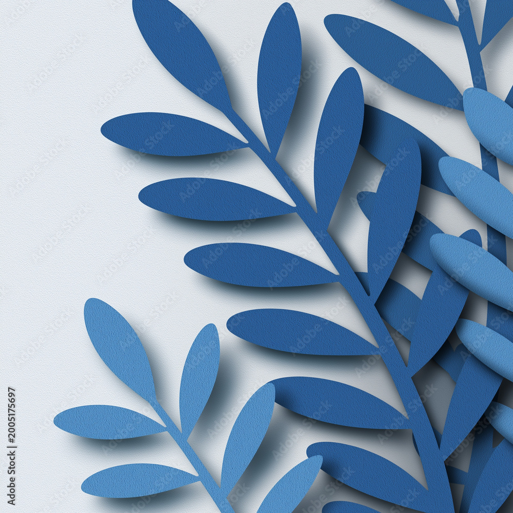 Obraz premium Soft Gradient Blue Monstera Leaves Layered Paper Craft Background