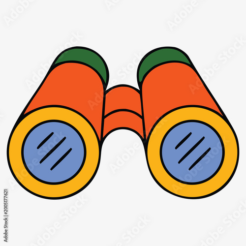 Colorful cartoon binoculars with blue lenses and orange body