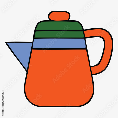 Colorful coffee pot with orange, green, and blue stripes