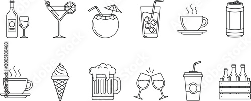 Cuadro en lienzo Beverage And Drink Icon Set Featuring Wine Cocktail Coffee Beer Soda And Refreshment Elements For Bar Cafe Restaurant And Menu Design Use