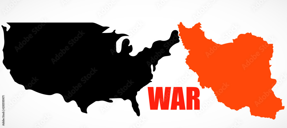 Naklejka premium Map USA and Iran with the word 