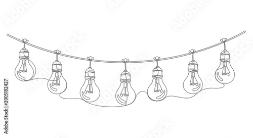 Line art string of edison bulbs illuminated for celebration or decoration