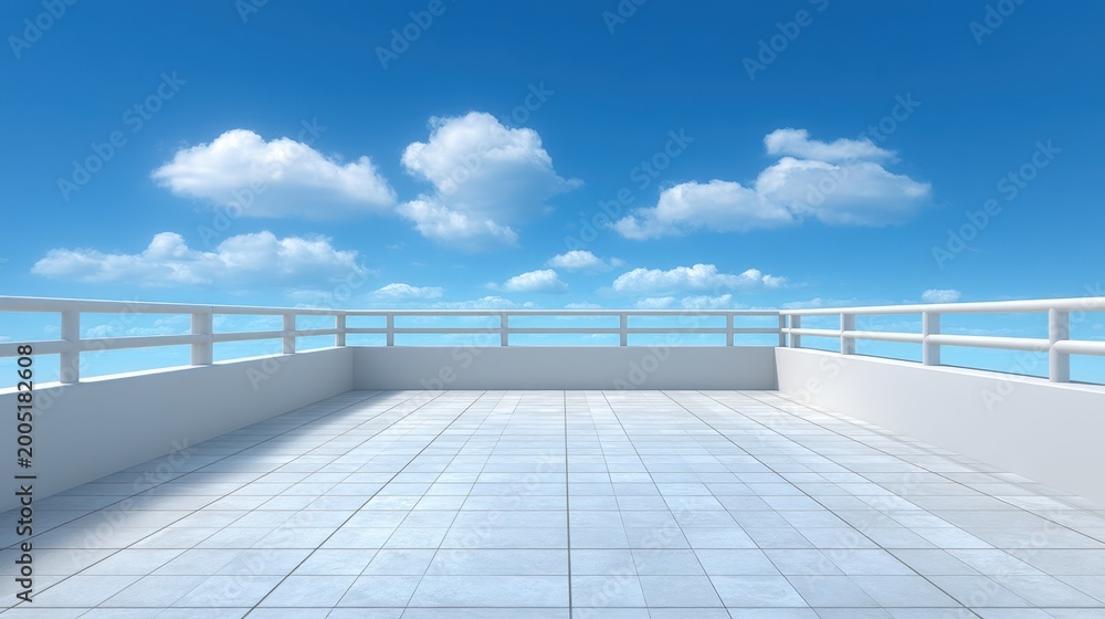 Obraz premium Bright and Open Rooftop Space with Clear Blue Sky and Soft Clouds, Ideal for Relaxation and Outdoor Activities