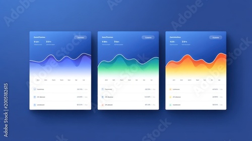 Modern Data Visualization Dashboard with Colorful Graphs and Charts for Business Analysis on Clean Blue Background