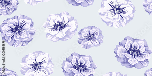 Quadro em tela Seamless floral pattern with delicate lavender flowers on a soft gray background