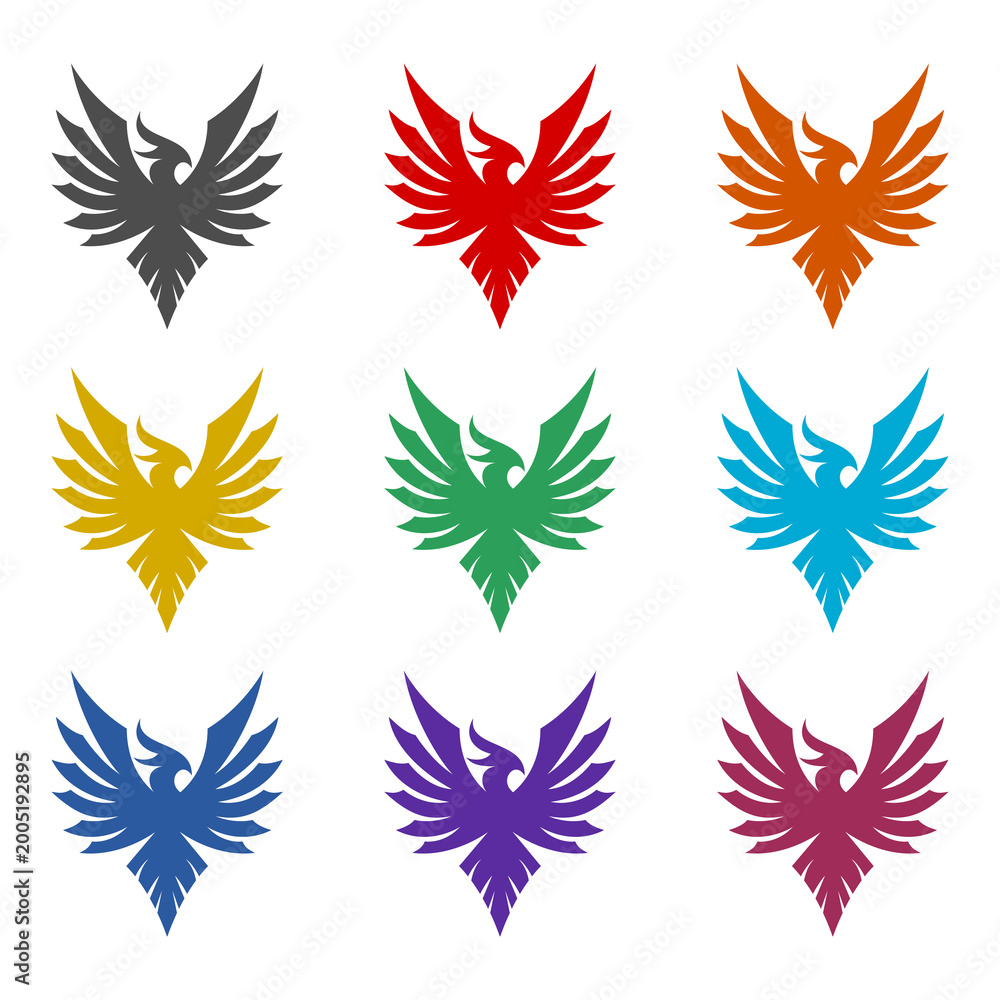 Obraz premium Phoenix Silhouette icon isolated on white background. Set icons colorful