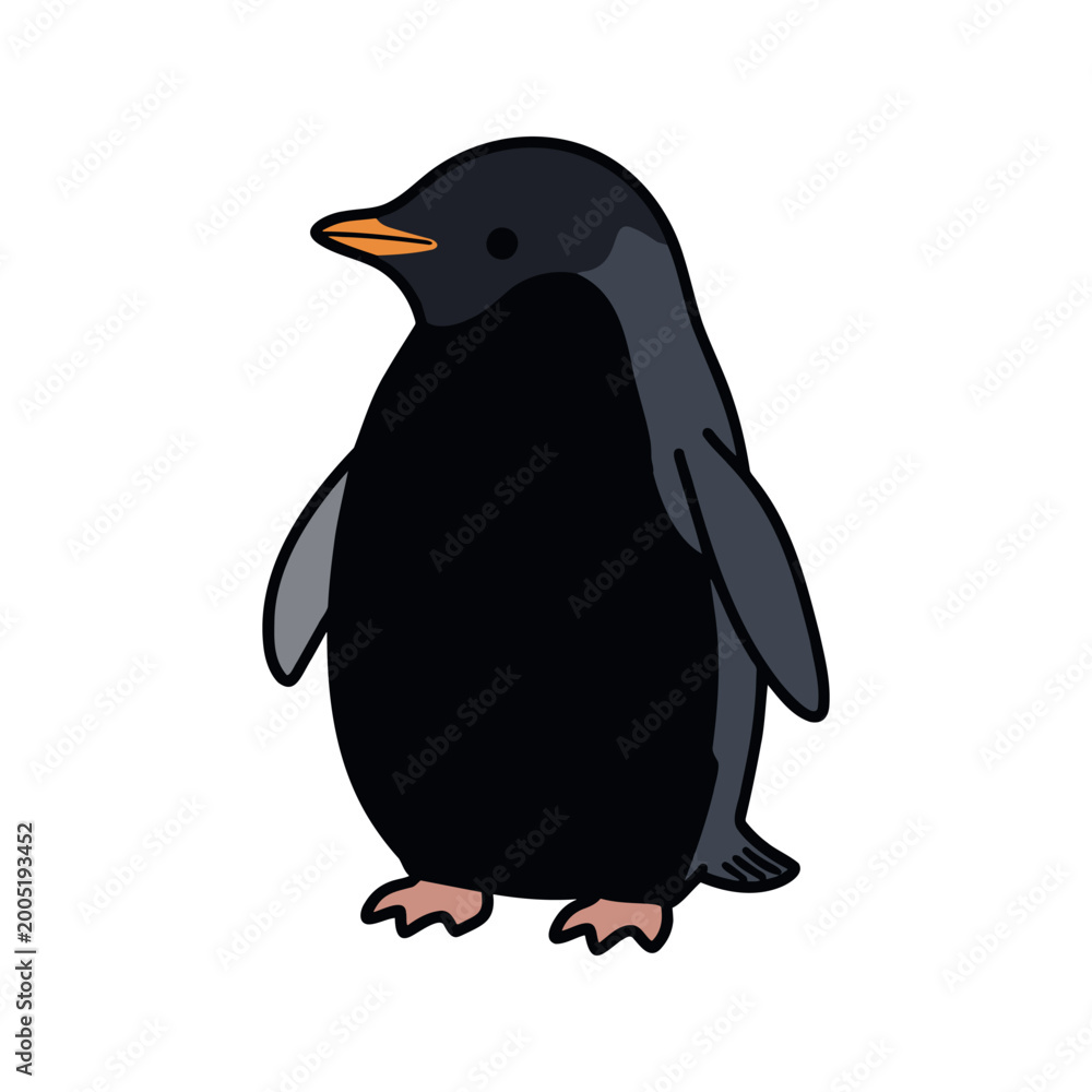Fototapeta premium Cartoon illustration of a cute fairy penguin with outlined details on a white background