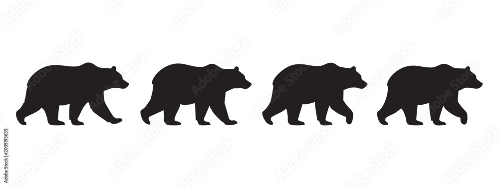 Fototapeta premium Grizzly and Black Bear Walking Silhouette Set