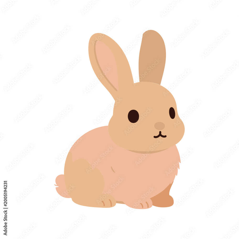 Obraz premium Illustration of a cute tan bunny sitting on a white background with a simple style