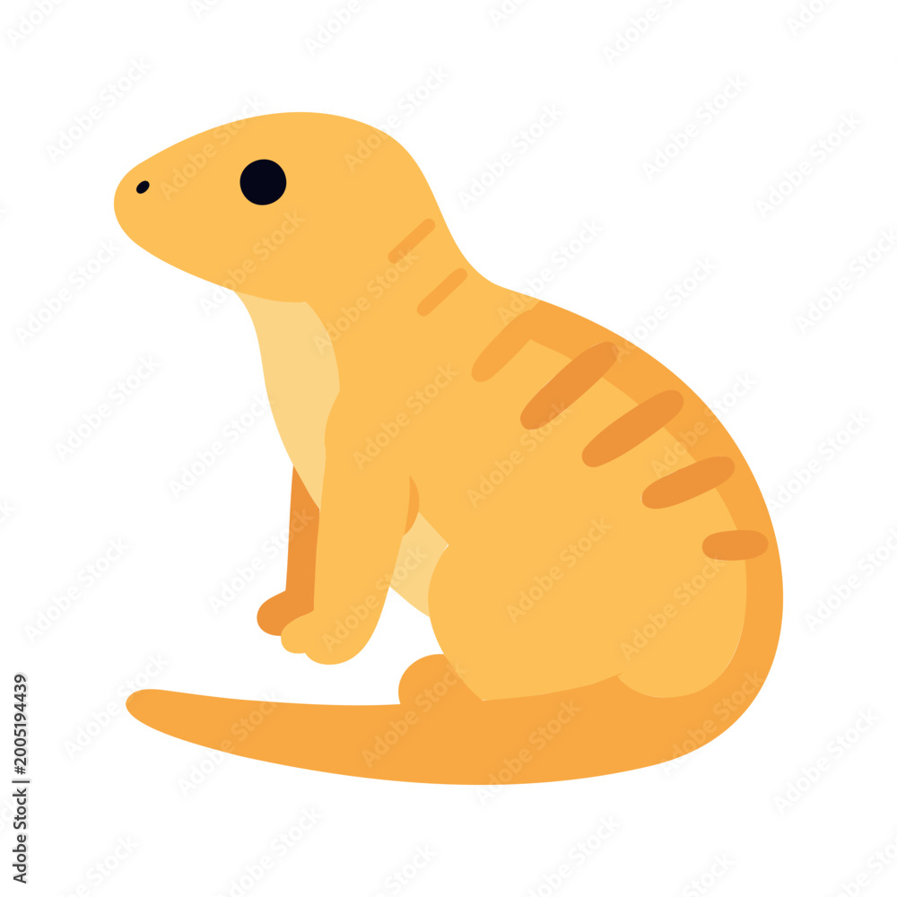 Fototapeta premium A meerkat with brown stripes and black eyes sits in a profile pose, with its head tilted slightly upward on a white background.