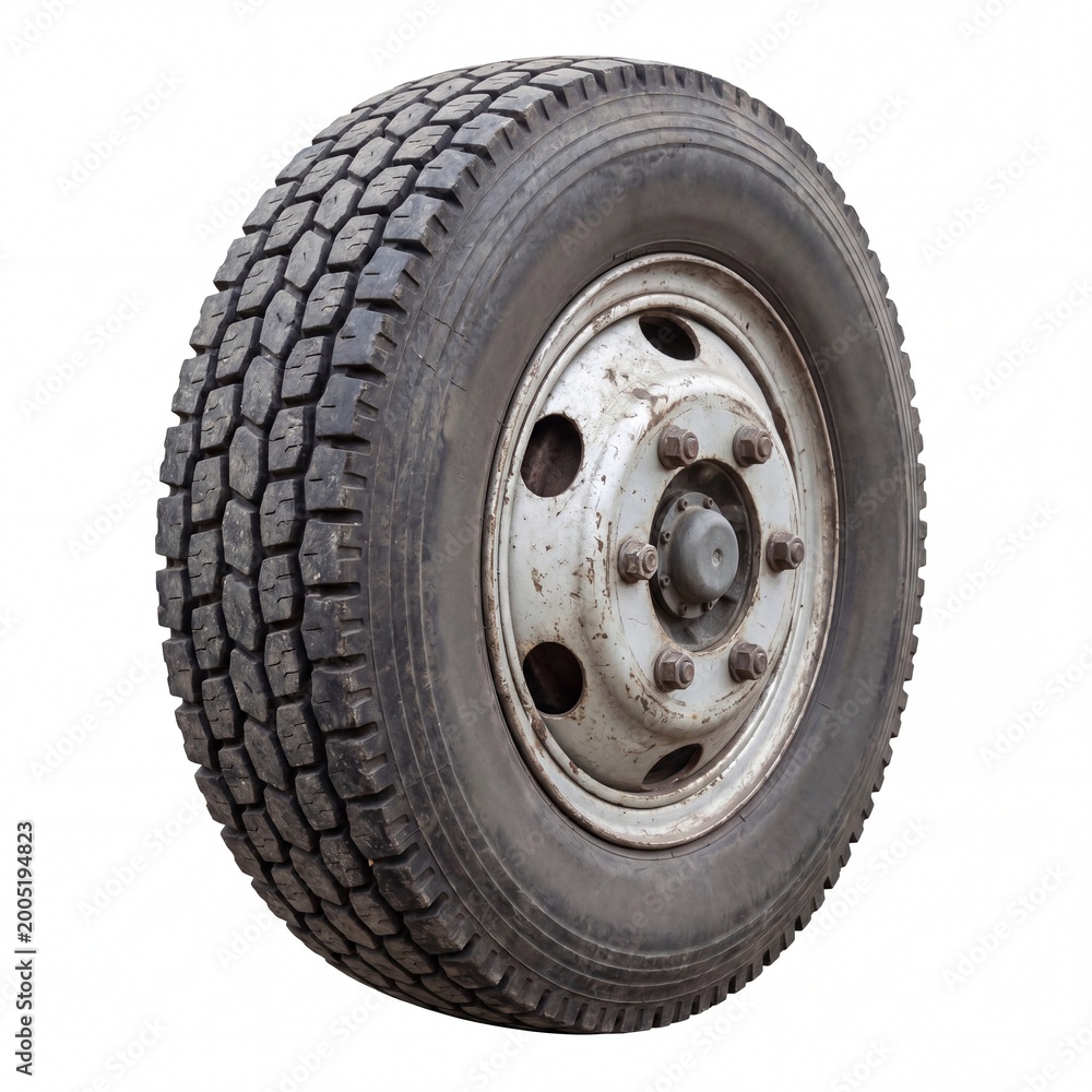 Obraz premium Truck wheel and tire close up on white background