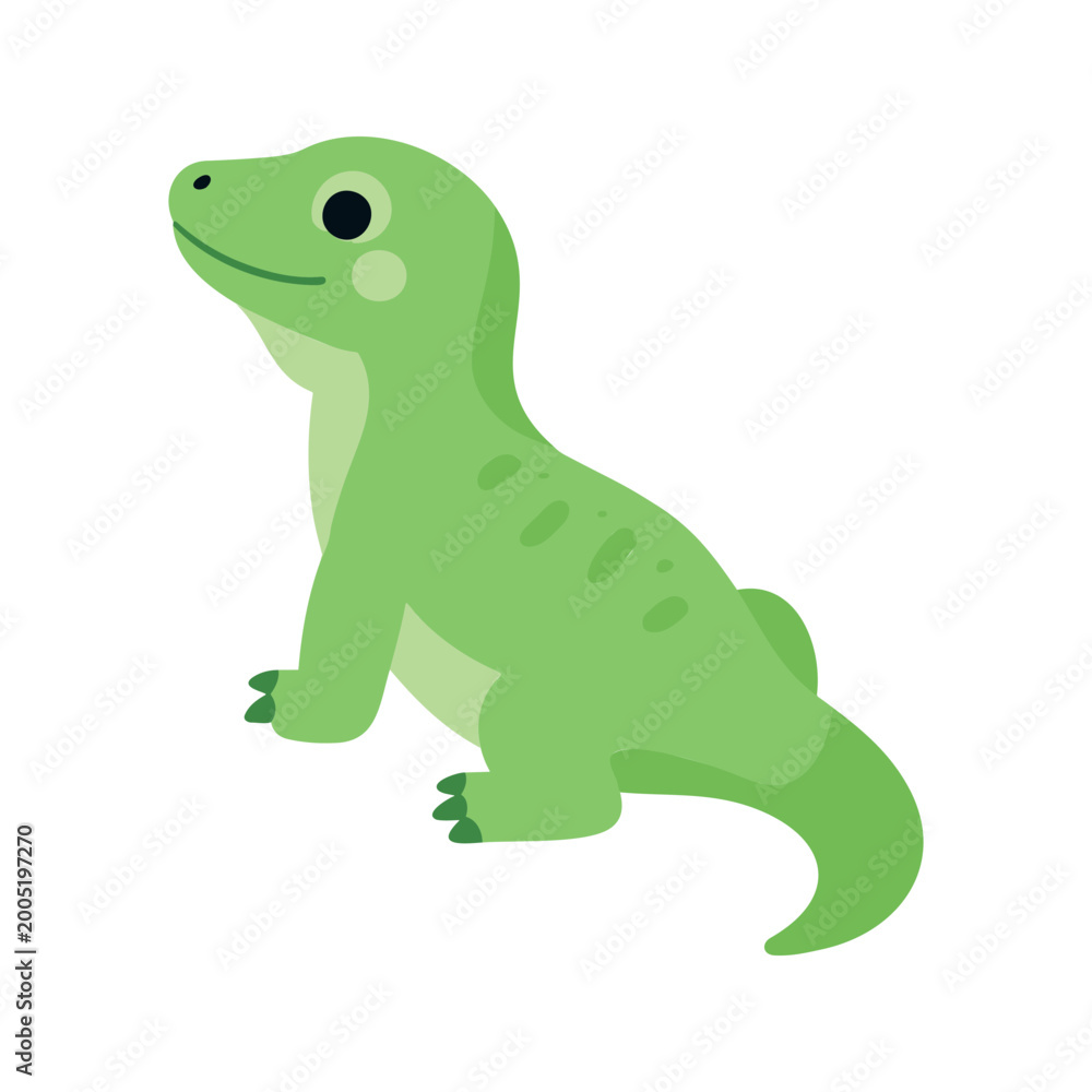 Fototapeta premium Cheerful green iguana sitting on white background looking up to the left side of the scene