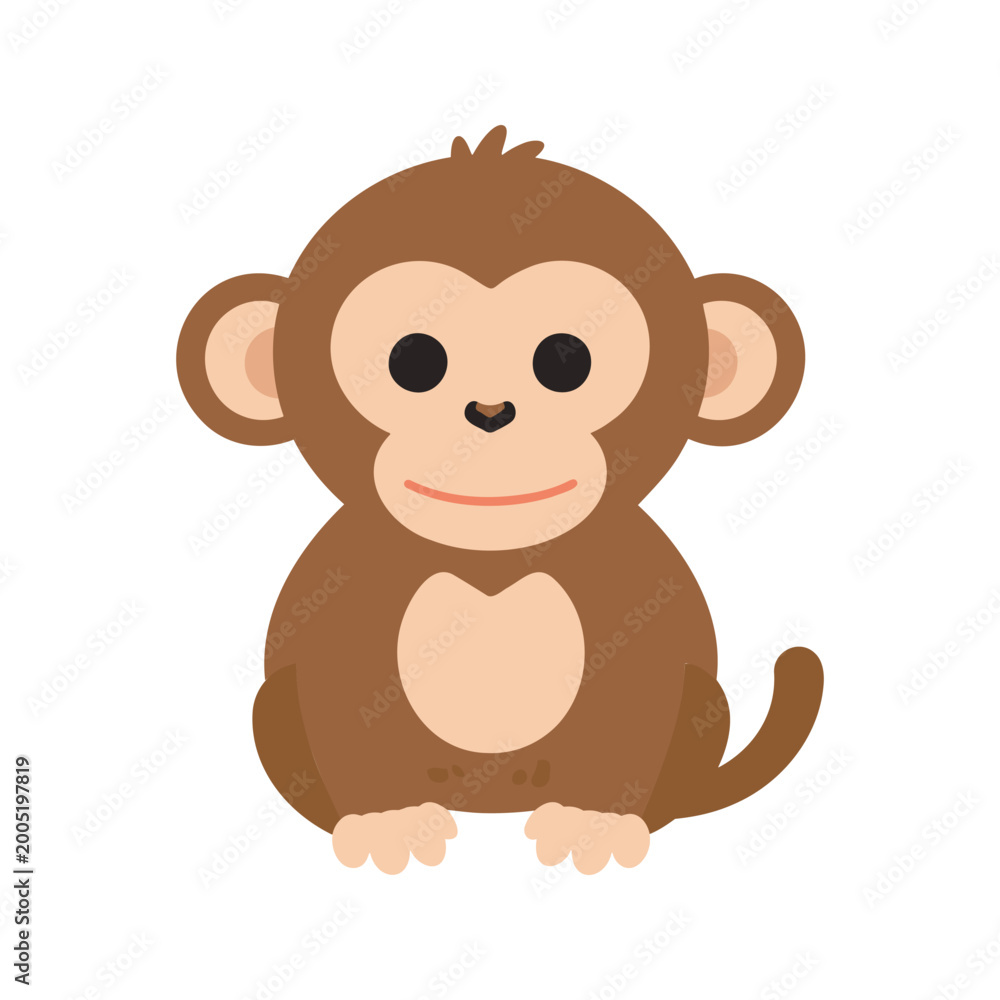 Fototapeta premium Simple illustration of a charming brown monkey sitting upright and looking forward