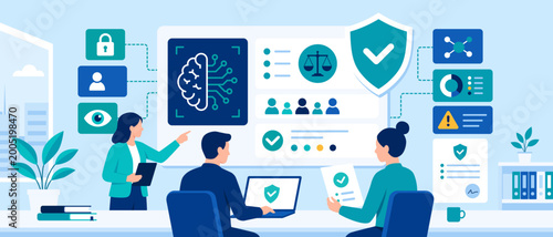 Billede på lærred AI Ethics Review Flat Illustration with Human Oversight Dashboard