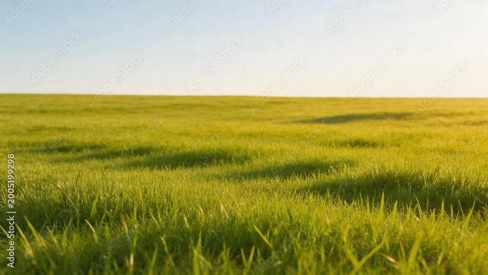 Fototapeta premium Green grass field under clear sky