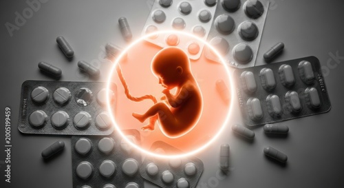 Fetal development surrounded by medical pills