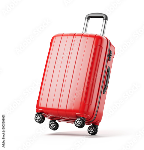 Red Suitcase for Travel isolated on white. Travel concept - suitcase 3d icon. 3d rendering