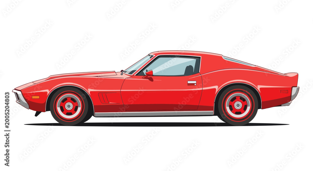 Obraz premium Vintage Red Sports Car, Classic American Muscle Automobile, Side View