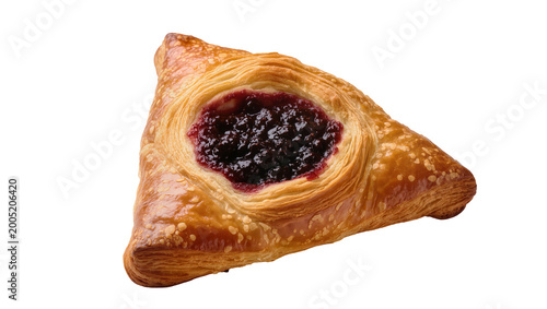 Flaky puff pastry filled with dark purple berry jam
