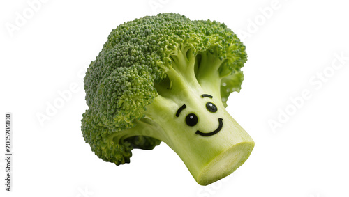 Green Broccoli Head with Smiling Face Drawn on Stem
