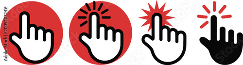 Photos Sequence, of hand icons depicting a clicking action intensifying with each step,