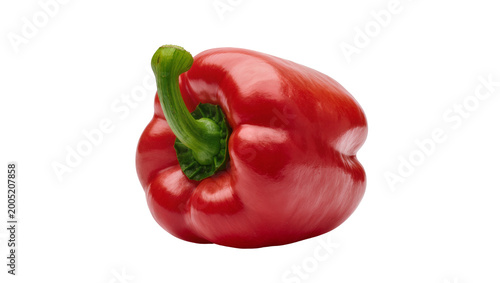 Foto Vibrant red bell pepper with green stem and calyx