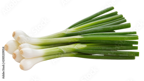 Φωτογραφία Fresh bunch of green scallions with white bulbous roots