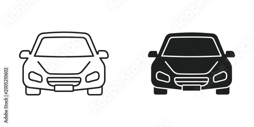 Schilderij op canvas Comparison of a white and black sedan car illustration in monochrome style