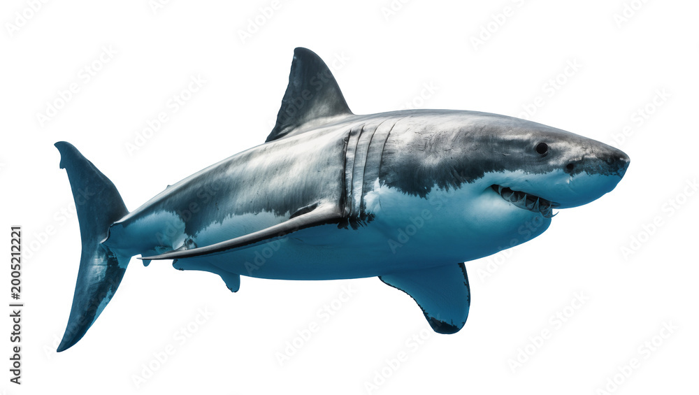 Obraz premium Large Great White Shark Swimming with Gray and Blue Skin Texture