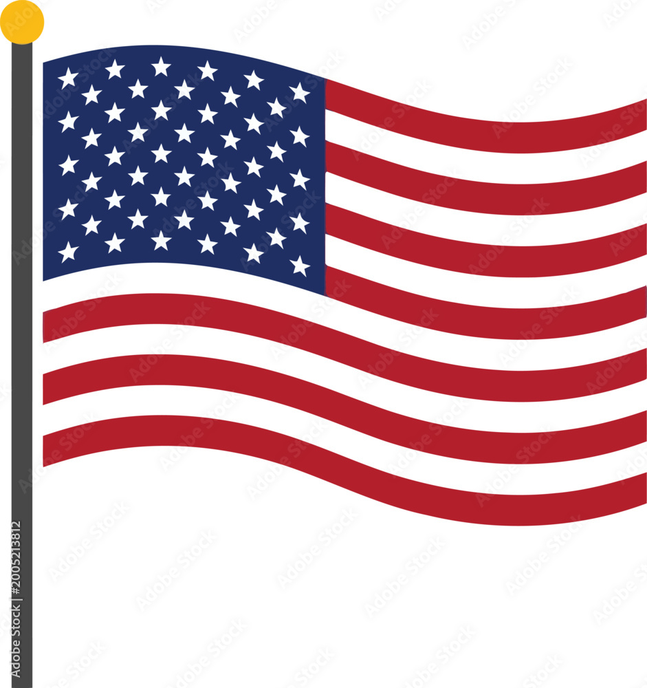 Fototapeta premium Waving American flag on pole vector illustration for national holidays 