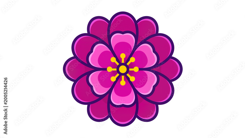 Fototapeta premium Stylized Pink Magenta Floral Blossom with Yellow Center