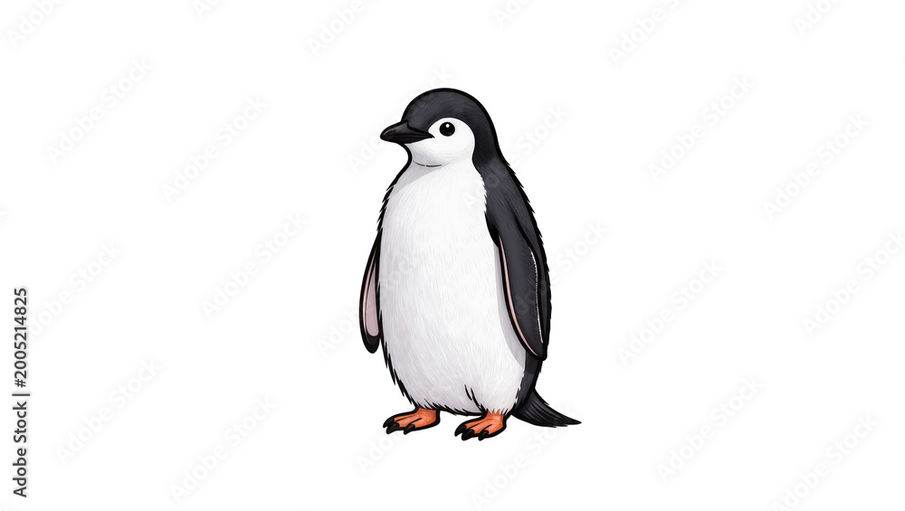 Obraz premium Cute Cartoon Penguin Standing with Black Head and White Body