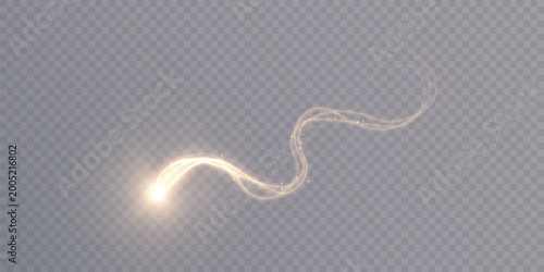 Foto Magical light trail with soft golden glow and sparkling particles