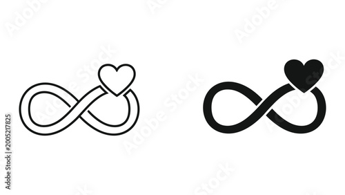 Photos Two infinity symbols with hearts on a white background in black and white