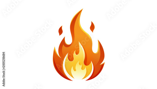 Obraz na płótnie Stylized Orange Yellow Flaming Fire Icon with Red Sparks