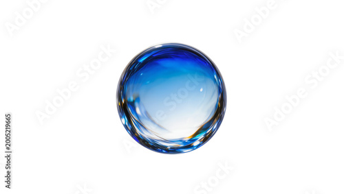 Quadro su tela Blue Water Droplet Sphere with Reflected Light and Ripples