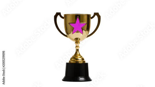 Fotografie Golden Trophy with Pink Star Emblem on Black Base