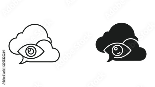 Konstfotografi Vector illustration of eye in speech bubble with cloud outline and solid black v