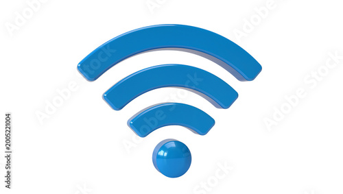 Glossy blue Wi-Fi symbol with spherical base
