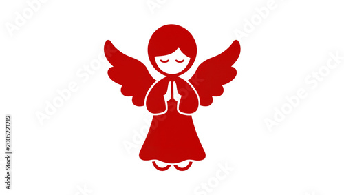 Red praying angel with wings icon symbol design