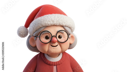 Smiling Elderly Woman Festive Red Hat and Glasses
