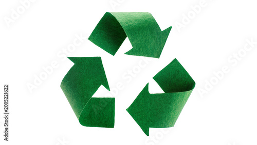 Green paper recycling symbol with three arrows in a triangular shape