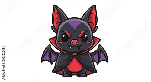 Foto Cute Cartoon Bat Character with Cape, Halloween Vampire Bat Illustration