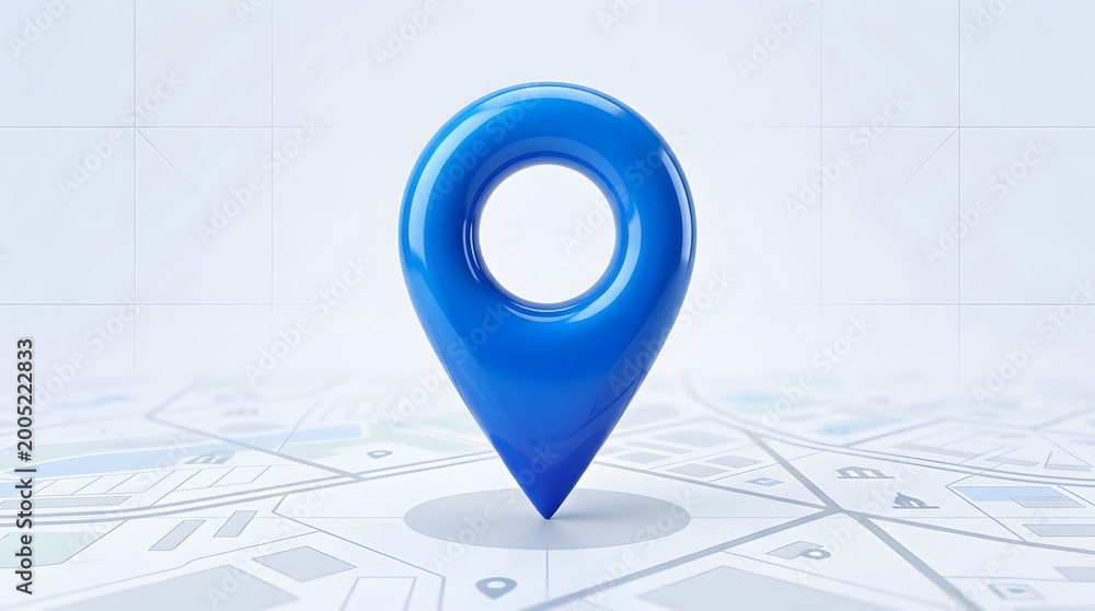 Fototapeta premium Blue pin on a map marking a location, ideal for travel blog illustrations, geographic articles, navigationrelated designs, and destinationbased content.