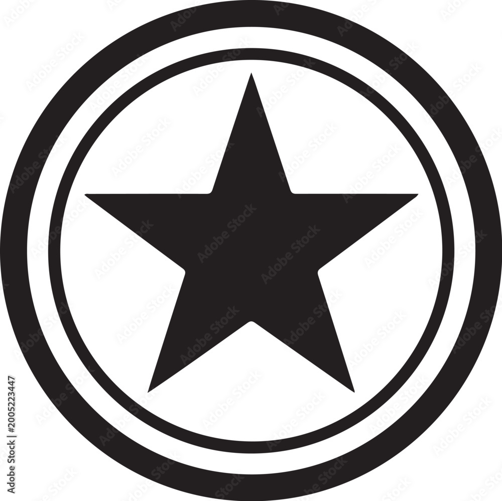 Fototapeta premium Black star icon, star symbol, circular badge, vector graphic