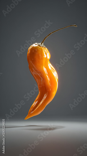 Orange chili floating mid air with subtle shadows below in a minimal food photography scene