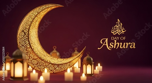 Happy ashura day a colorful crescent moon background concept for religious observance