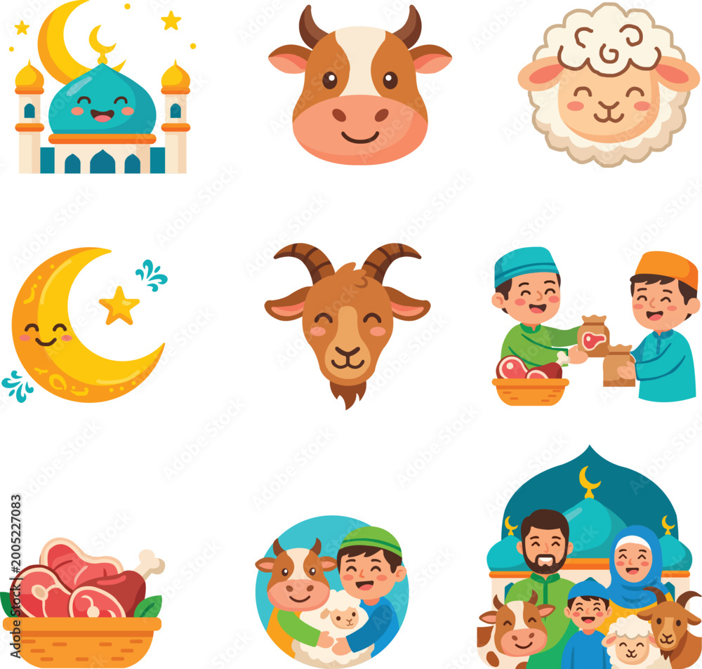 Fototapeta premium Cute Kawaii Eid Adha Illustrations