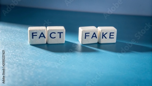 fact vs fake concept with white blocks on blue background