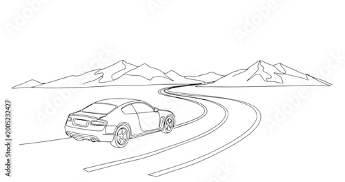 Minimal One Line Car Road Trip Continuous Line Art Travel Illustration